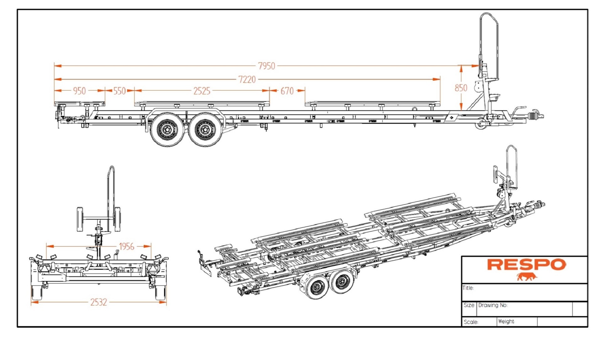 3500V912T252 Pontonbåttrailer